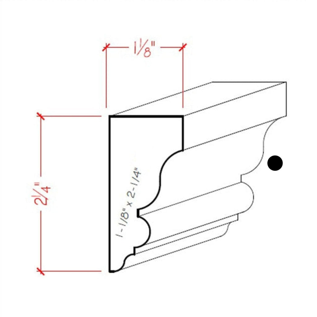 Solid Crown 2-1/4" High x 1-1/8" Deep Moulding. Unfinished, Red Oak, 94"