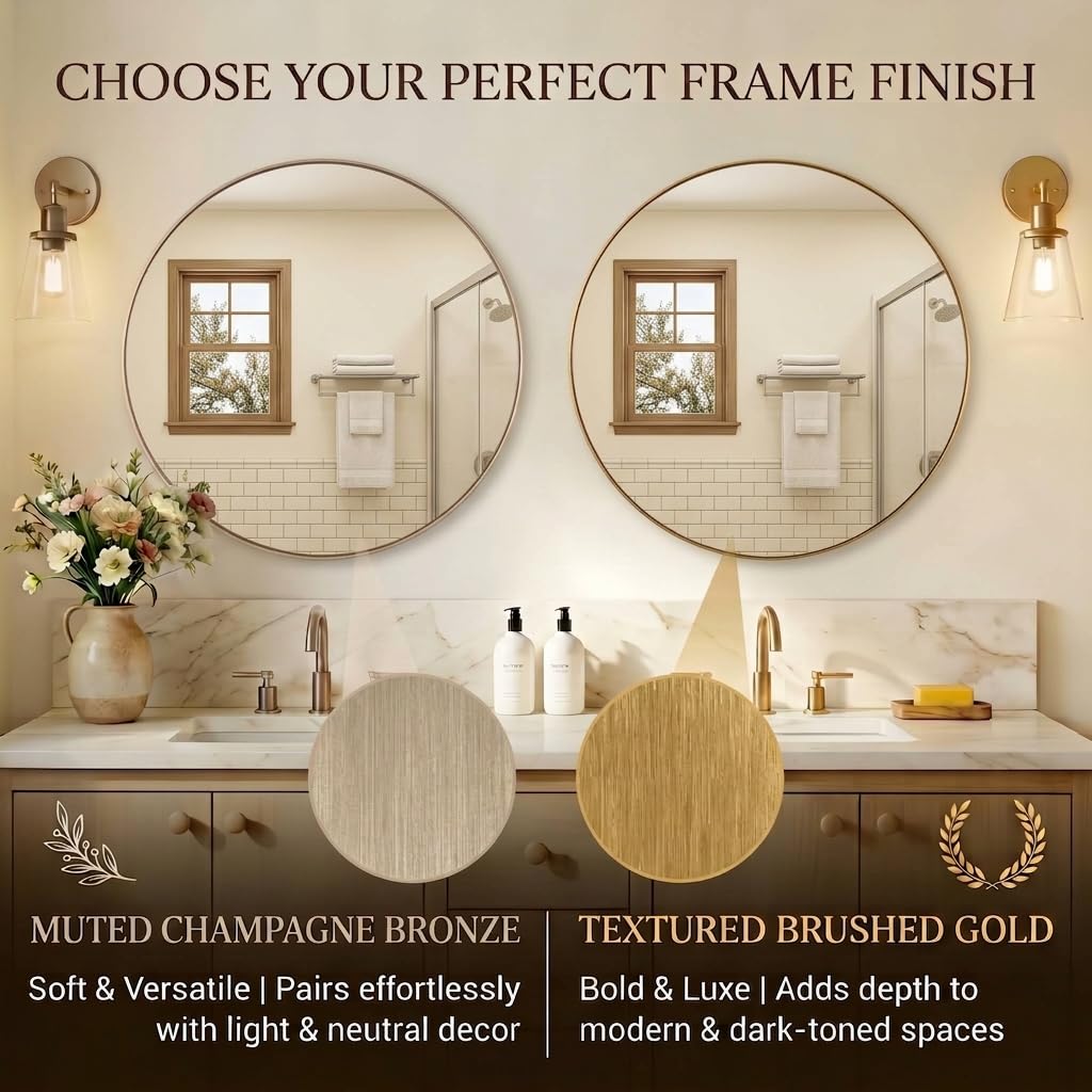 Champagne Bronze Mirrors, Large Round Mirror, 40 Inch