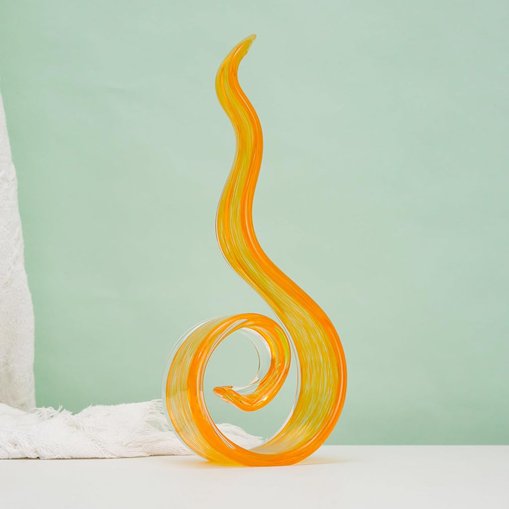 11.4" Tall Hand Blown Glass Sculpture, Murano Style Art , Modern Coastal Home Decor Accent for Shelf
