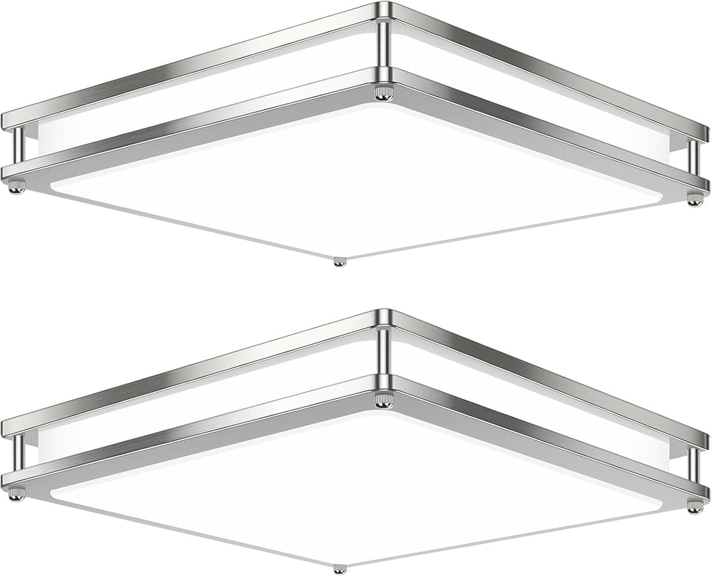 13 Inch Dimmable Square LED Ceiling Lights, 2-Pack 36W Brushed Nickel Flush Mount Light Fixtures, 3200LM Super Bright