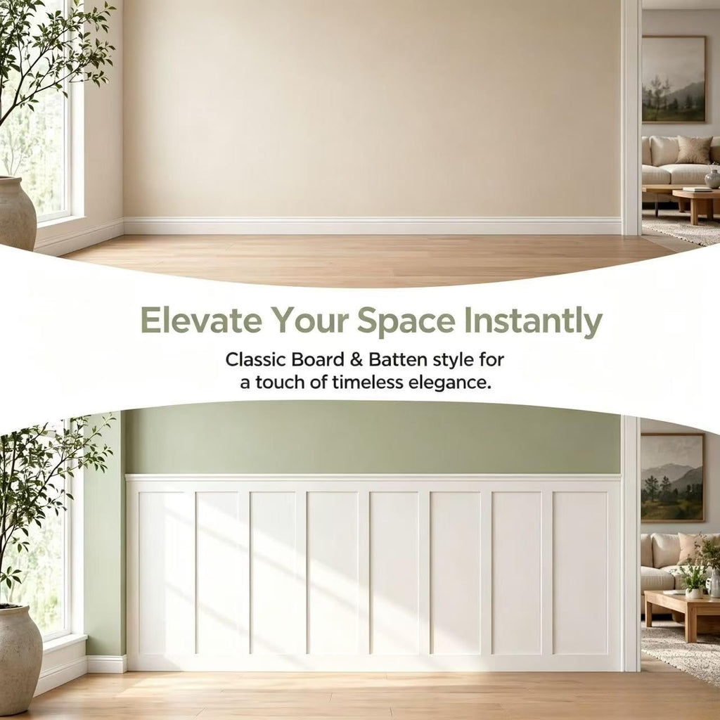 189 x 54 Inch MDF Premade Board and Batten Paintable Wainscoting Kit