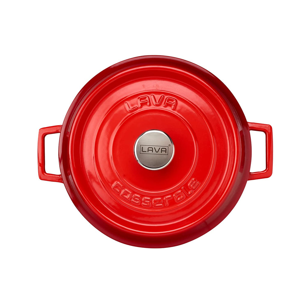 3.7 Quart Enameled Cast Iron Braiser: Multipurpose Stylish Red Round Dutch Oven Pot with Enameled Black Interior and