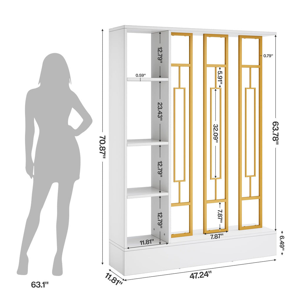 Room Divider with Shelves, 71" Freestanding Storage Room Divider