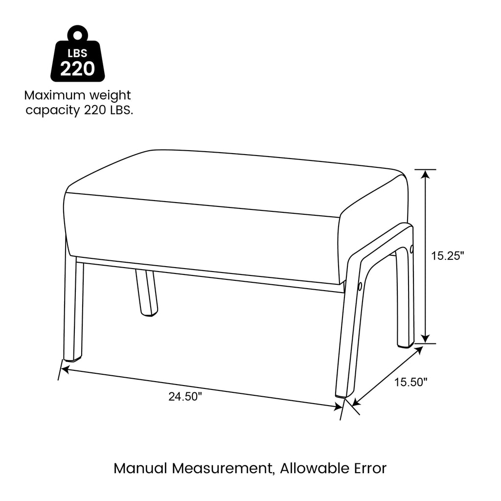 Rectangle Ottoman Bench, Modern Coffee Leatherette Footstool with Walnut Rubberwood Legs