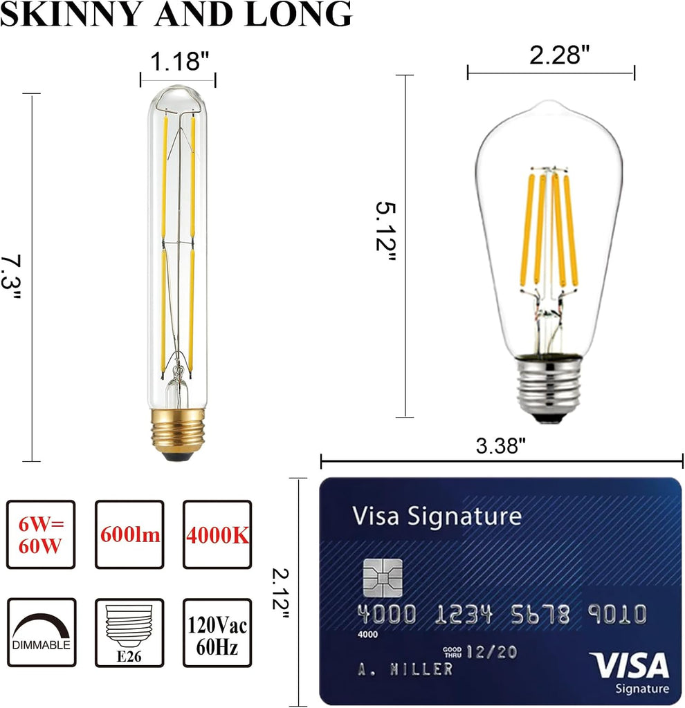 7.3 in T10 E26 Light Bulb,60 watt Light Bulbs,Neutral White 4000K
