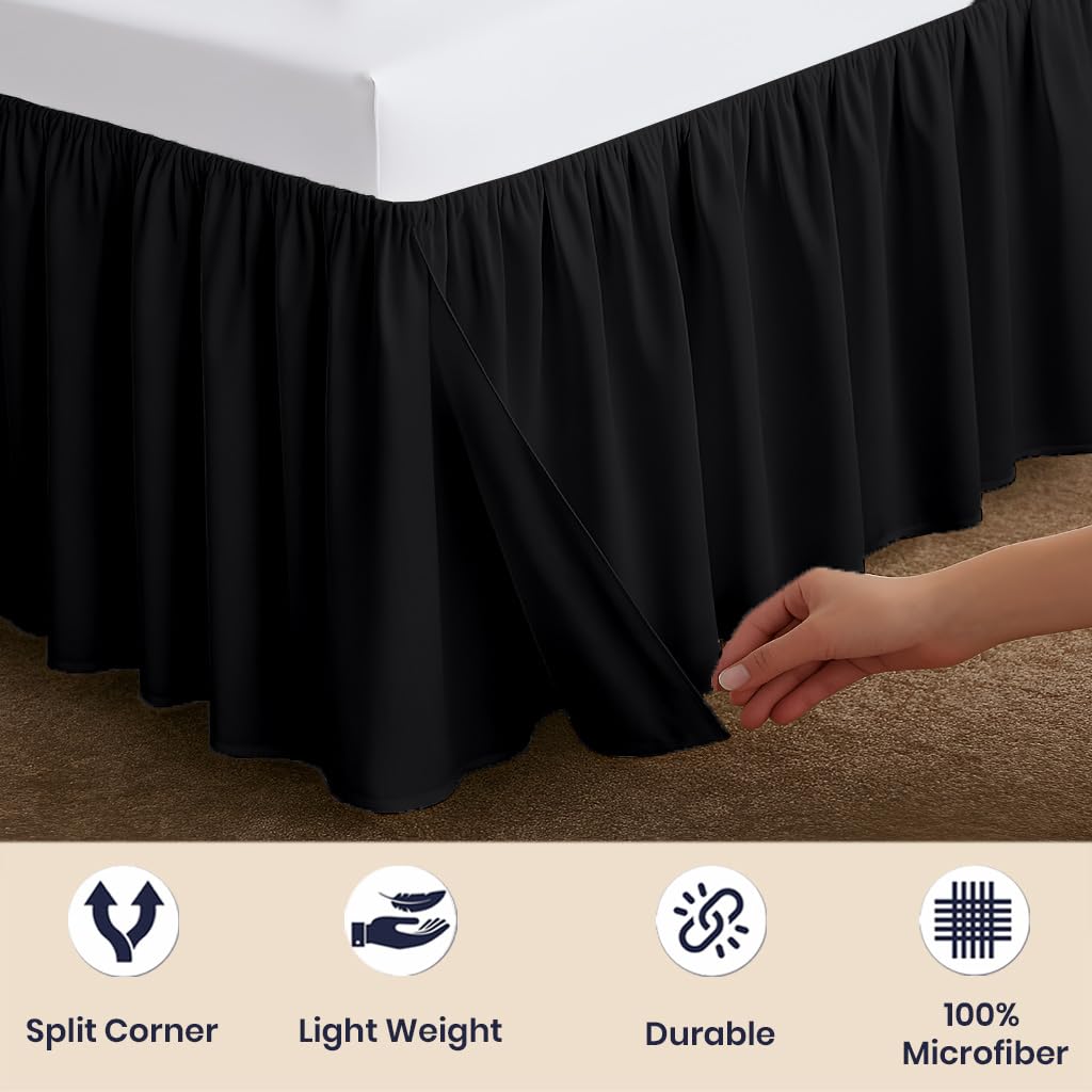 10 Inch Drop Ruffled Bed Skirt - Classic Gathered Styling, Platform Style Dust Ruffle with Secure Fit