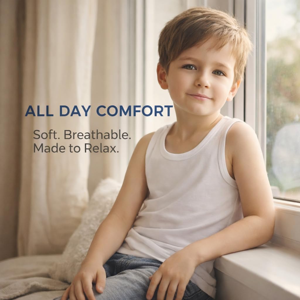 Boys Undershirt Tank Top - Tagless 100% Cotton Super Soft 4 Pack Novelty.