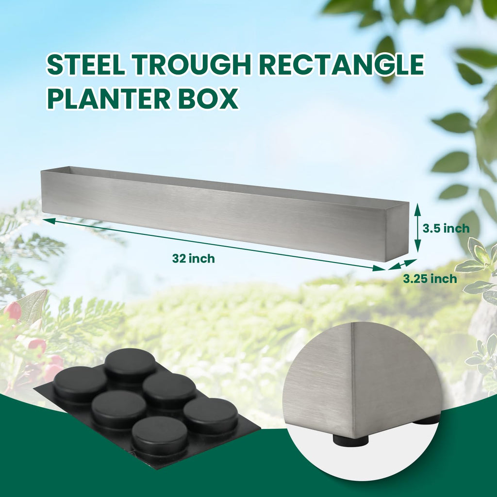Window Sill Planter Box 32 in, Rectangle Planter, Stainless Steel