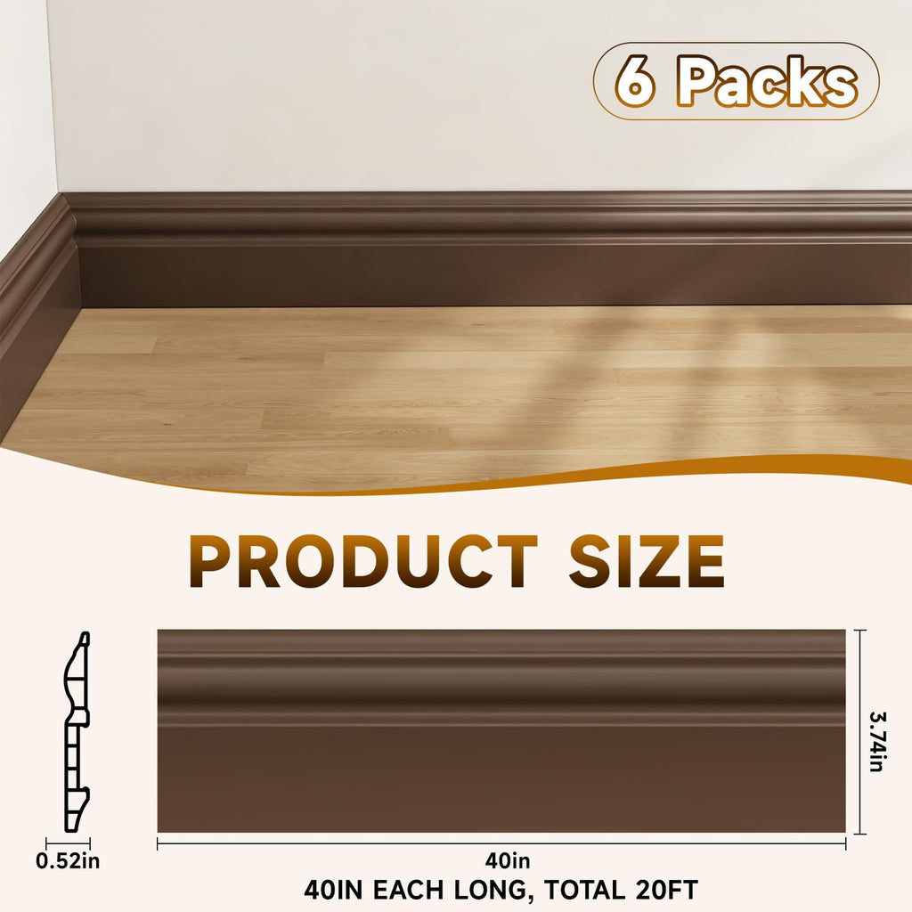 20Ft Wall Baseboard Molding Trim, 3D PVC Skirting Board,Wall Base Cove Base