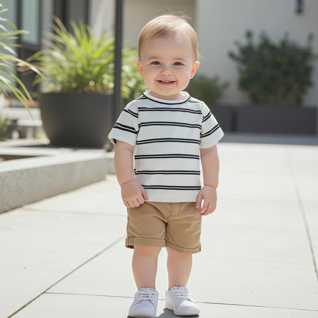 Baby Boy Pack Short Sleeve Crewneck T-Shirts Top Active Tee Toddler Boys' Solid/Striped Cotton T-Shirt