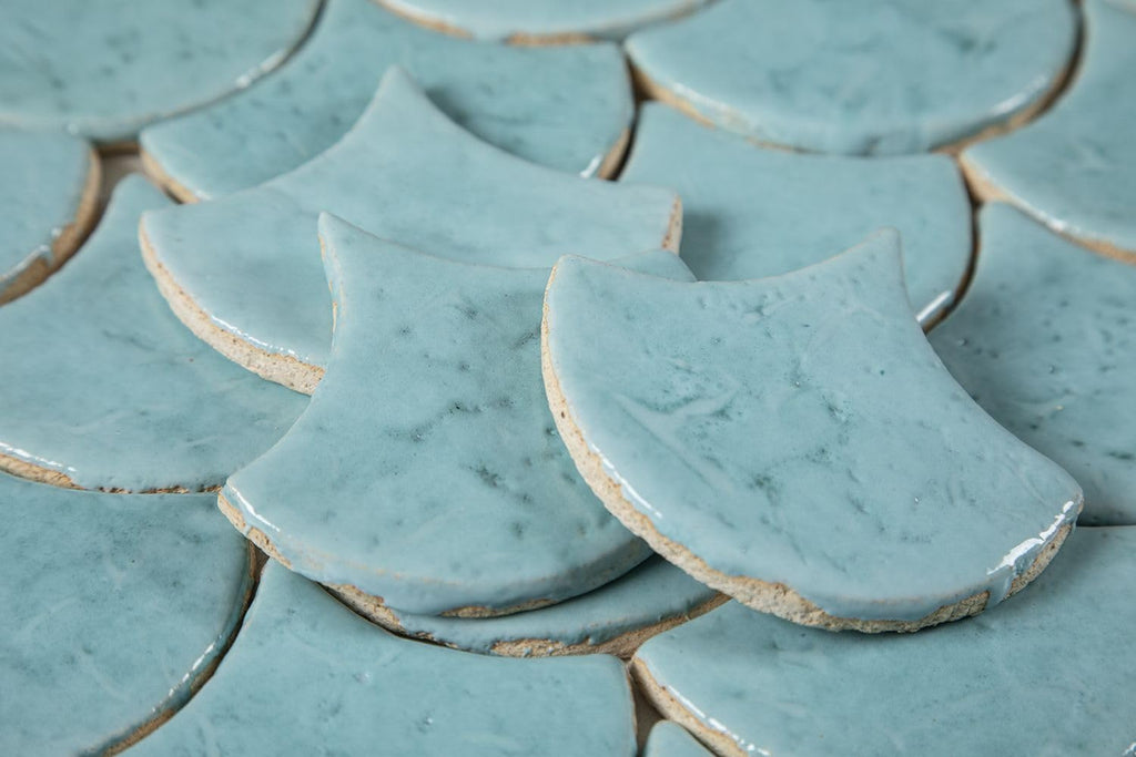 Polish Tiles Fish Scale Azure Lagoon - A Set of Decorative Ceramic Tiles in The Shape of a Fish Scale for The