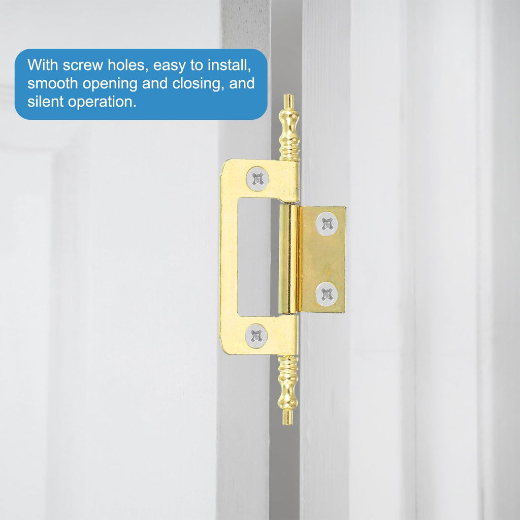 Non-Mortise Door Hinges, 2" x 1" Heavy Duty Steel Flush Cabinet Hinges, Gold, Classic, Pack of 4