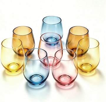 Set of 8 Shatter-Resistant Acrylic Stemless Wine Glasses - 14 oz for Poolside, Parties, Patio & Outdoor Indoor Use