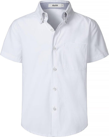 Boys Oxford Button Down Shirt Short Sleeve Formal Uniform Dress Shirt