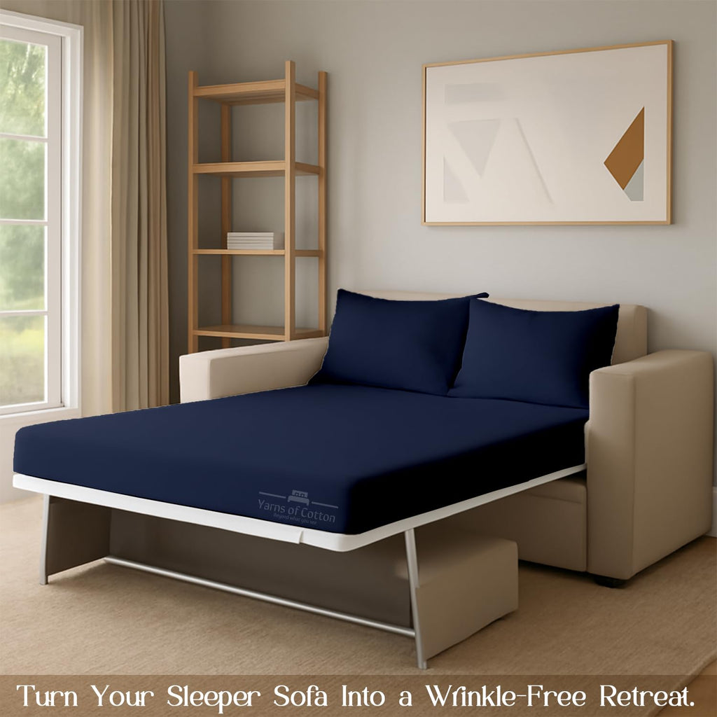Sleeper Sofa 4 Piece Bed Sheet Set Premium Quality 100% Cotton 500 Thread Count, Smooth & Super Soft Sateen Weave