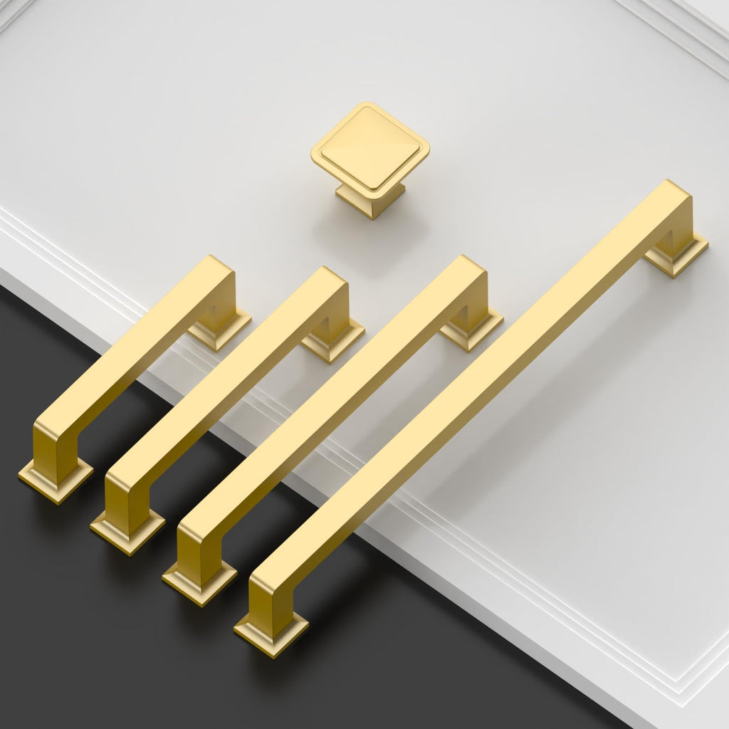 10 Pack Brushed Gold Cabinet Pulls 3.75 Inch(96MM) Hole Centers Kitchen Cabinet Handles Cabinet Hardware Kitchen