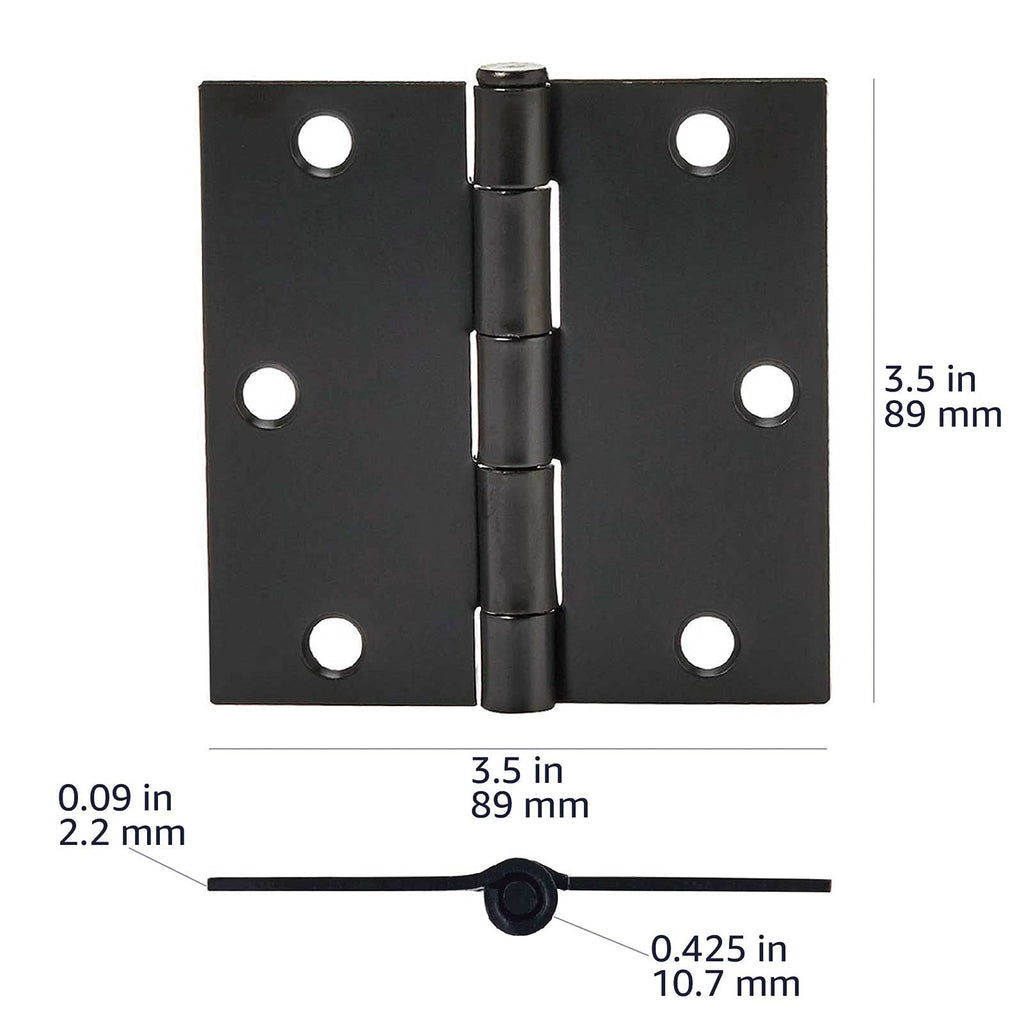 Interior Door Hinges, Square, 3.5 x 3.5 Inch, Matte Black, Pack of 12