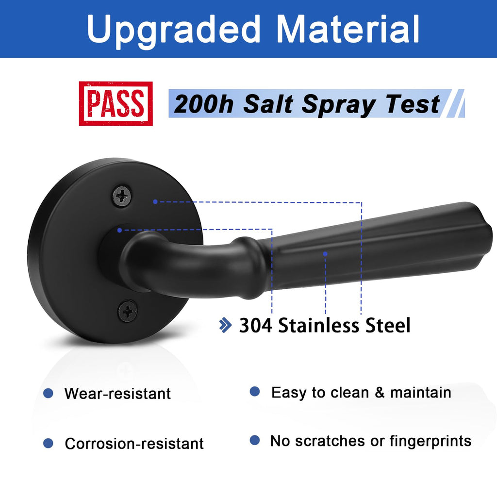 2 Pack Matte Black Dummy Door Handle Pantry Door Lock, Non-Turning Interior Closet Door Lever with Round Rosette