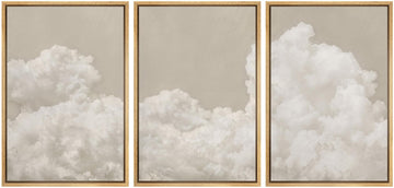 Framed Wall Art Print Set Serene Sky Filled with Fluffy Clouds Illustrations Modern Art Decorative Colorful Chic