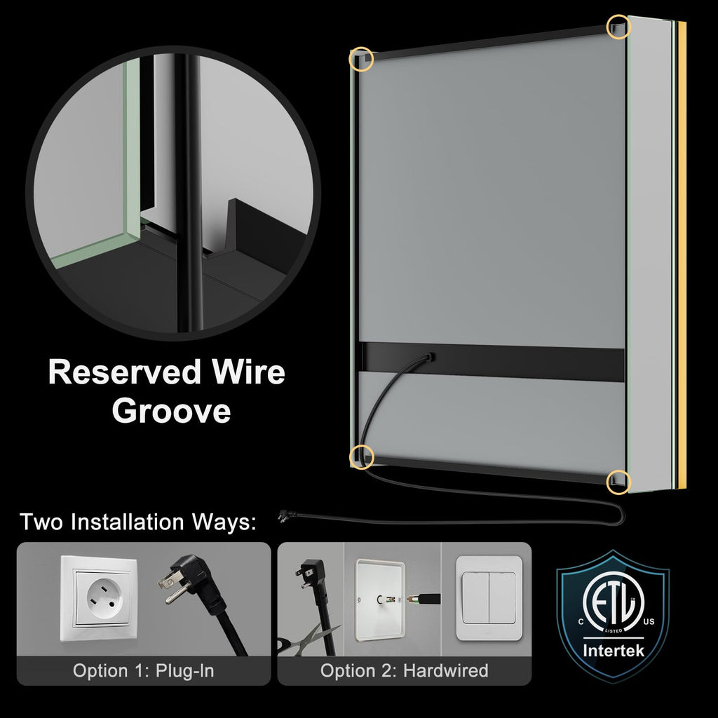 24x32 Premium Gold Framed Medicine Cabinet with Lights, 3-Color/Dimmable, Anti-Fog, Aluminum, Plug-in & Hardwired