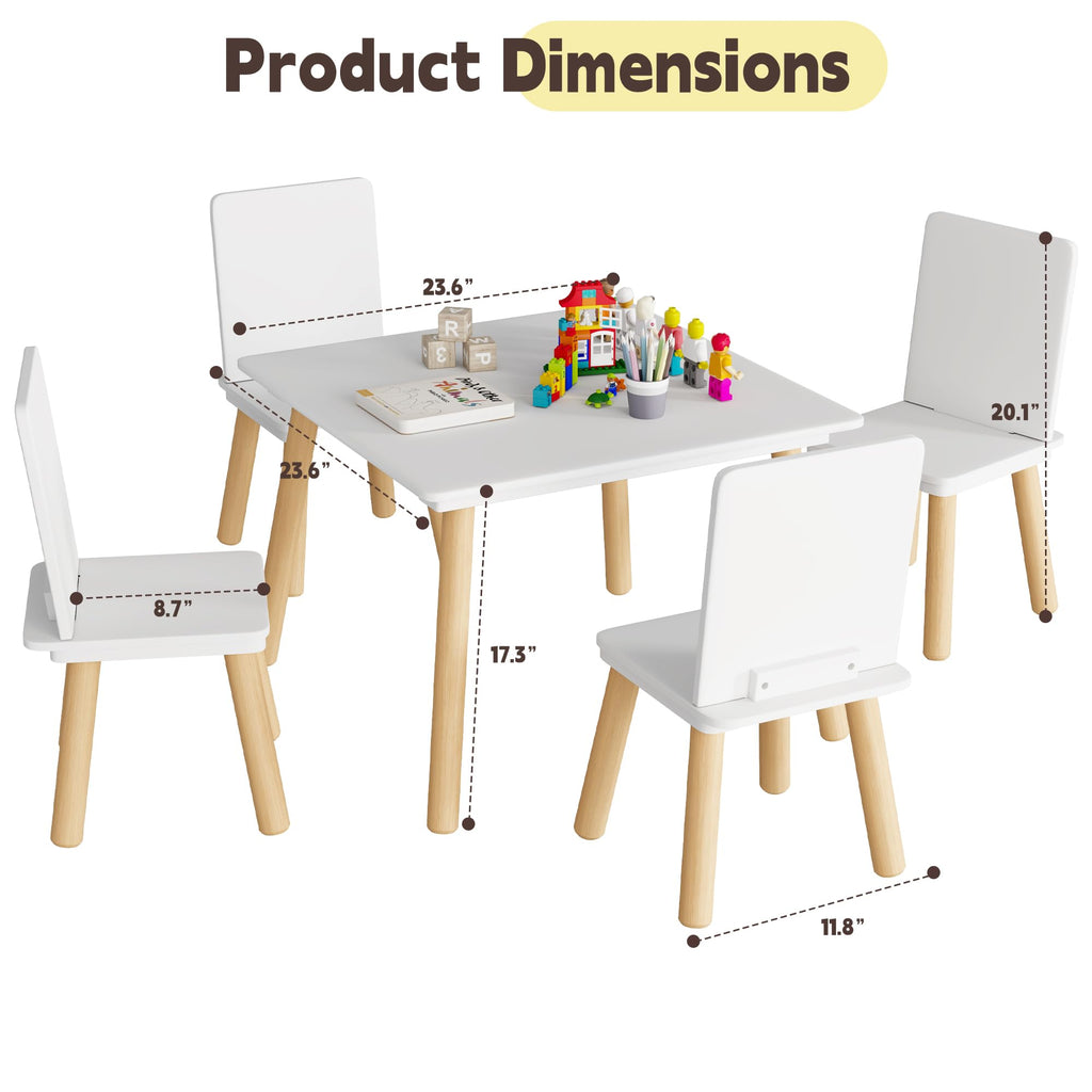 Kids Table and Chairs Set, 5 Pieces Toddler Table and Chair Set, Kids' Table & 4 Chair Sets, Kid Play Table for