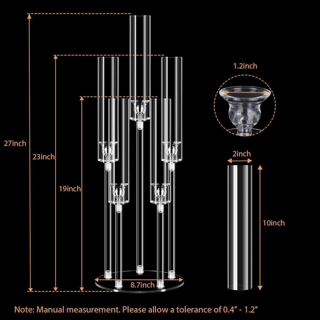 4 Sets 5 Arms Acrylic Candelabra Centerpieces for Tables,Clear Candle Holder,Ceremony Dinner Party, 27" Tall