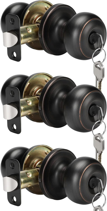 Bronze Door Knobs with Lock and Keys, Exterior Door Lock Sets