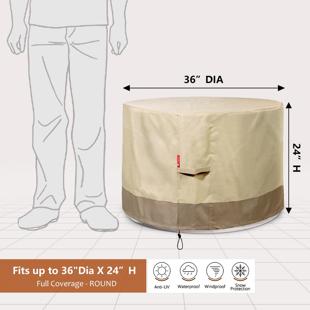 Fire Pit Cover 36"Dia x 24"H Round, Waterproof 600D Polyester
