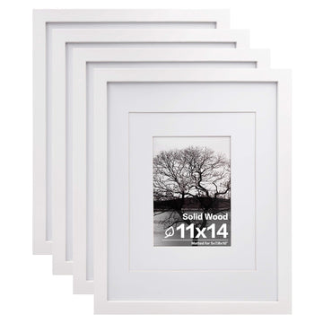 11x14 Picture Frames Set of 4, Made of Solid Wood Covered by Plexiglass 5x7 and 8x10 with Mat or 11x14 without Mat