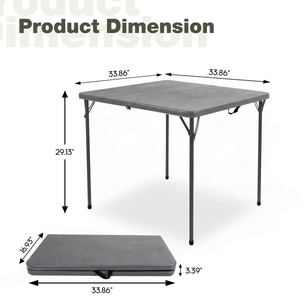 34" Square Folding Table for 4 Person, 330lbs Weight Capacity Foldable Table with HDPE Tabletop & Heavy-Duty Steel