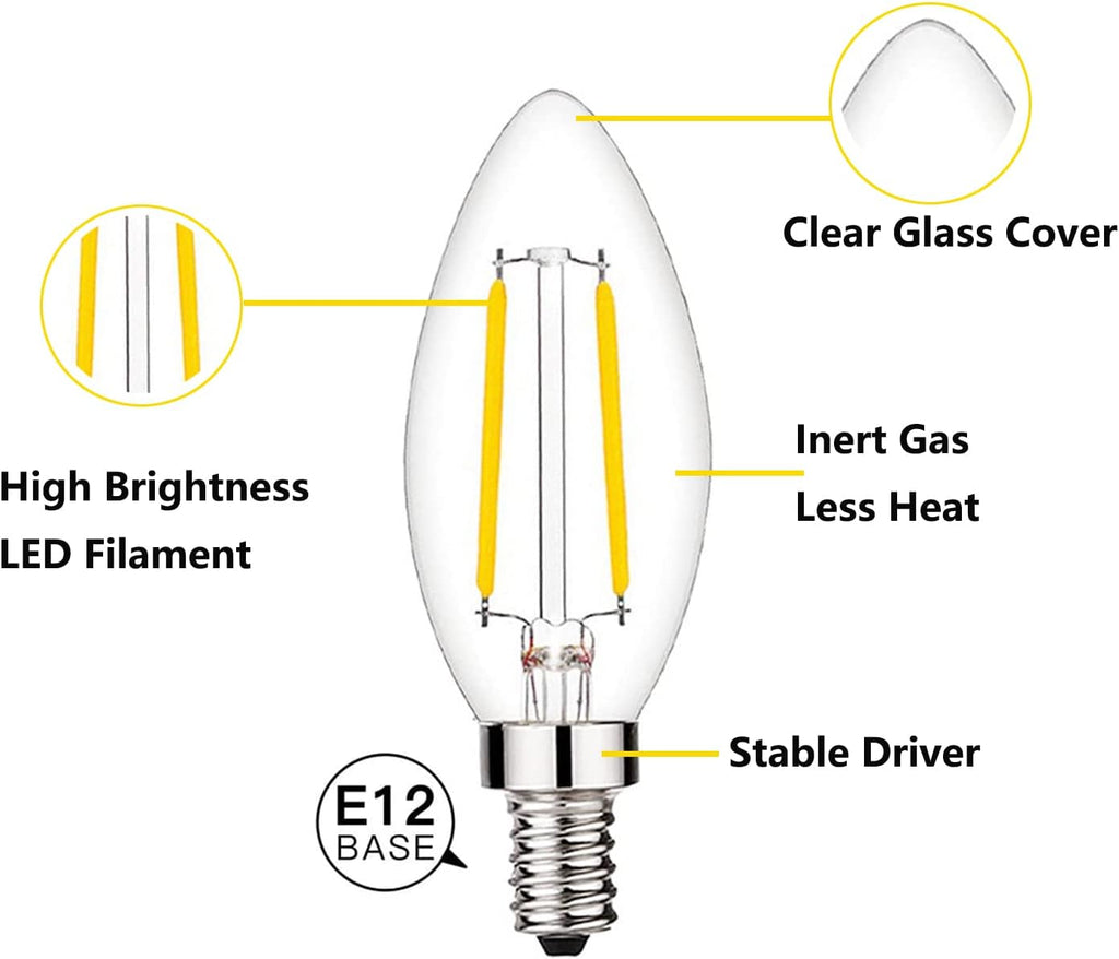 E12 Candelabra Bulb 25 Watt Equivalent E12 LED Bulb 2700K 12 Pack