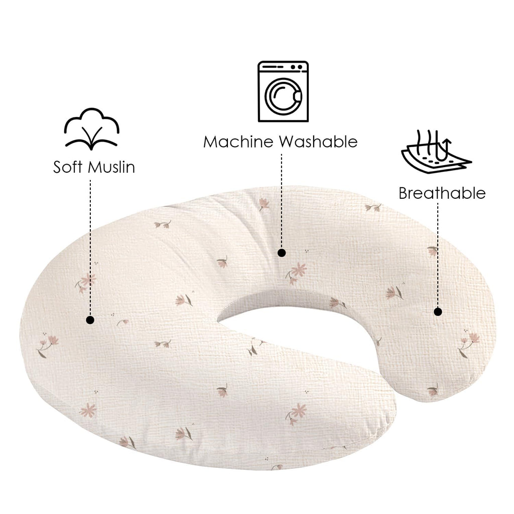 100% Cotton Muslin Nursing Pillow Covers 2 Pack, (Flower)