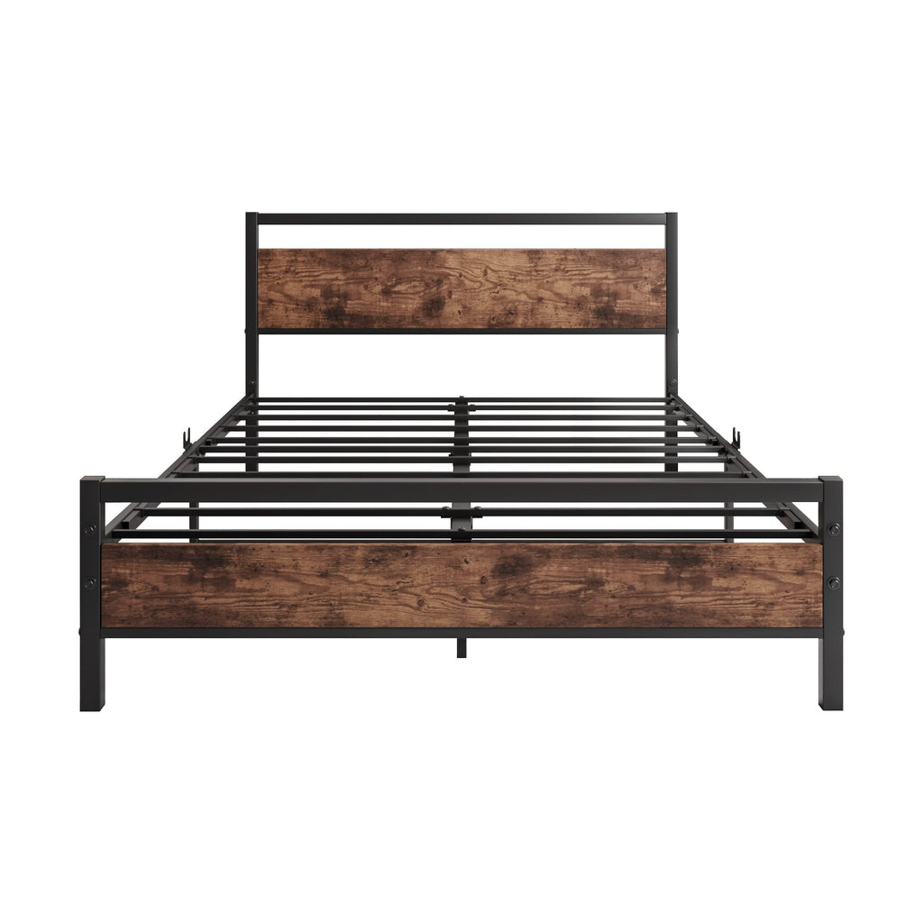 Bed Frame with Headboard, Wood Bed Frame Rustic Brown