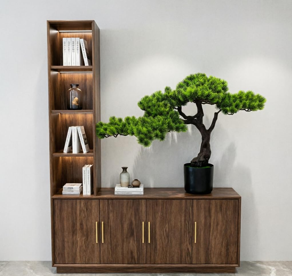 23.6" Artificial Bonsai Tree in Pot - Realistic Cedar Tree Faux Pine Plant Decor, Hotel Lobby Entryway Greenery