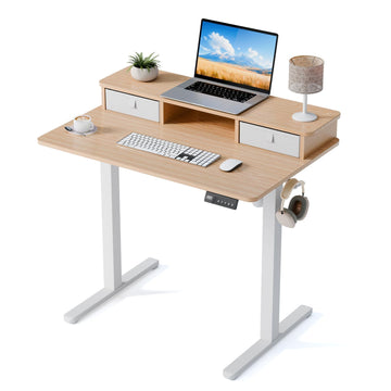 35" x 24" Electric Standing Desk with Dual Drawers, Light Walnut