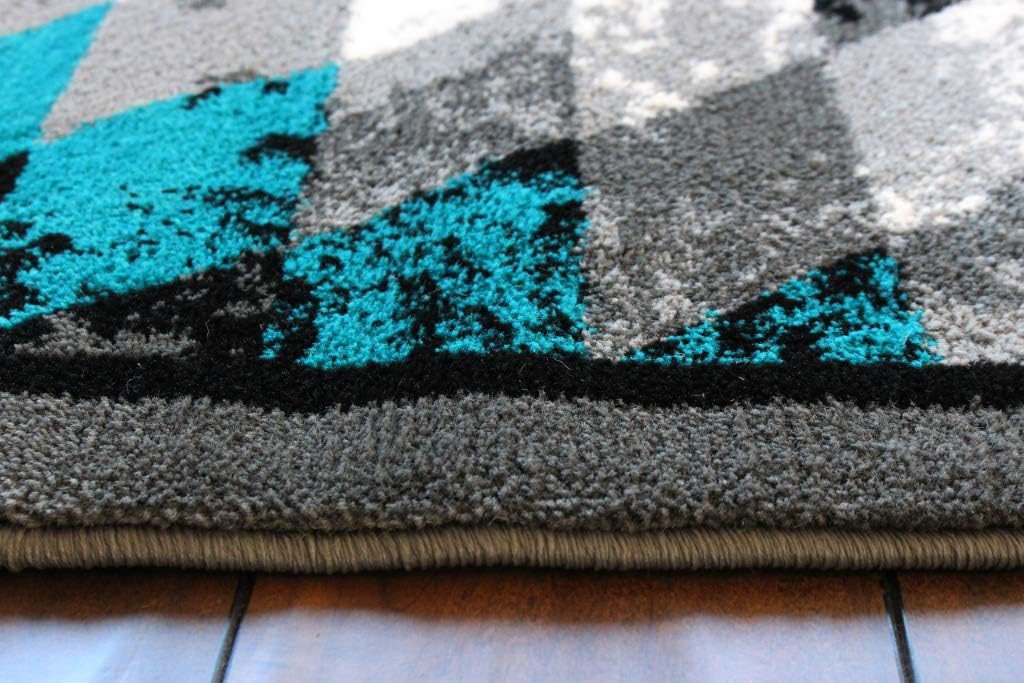 Stephanie Collection Area Rug Southwest Native American Distressed Design 1106 Turquoise Grey White Black (8 Feet X