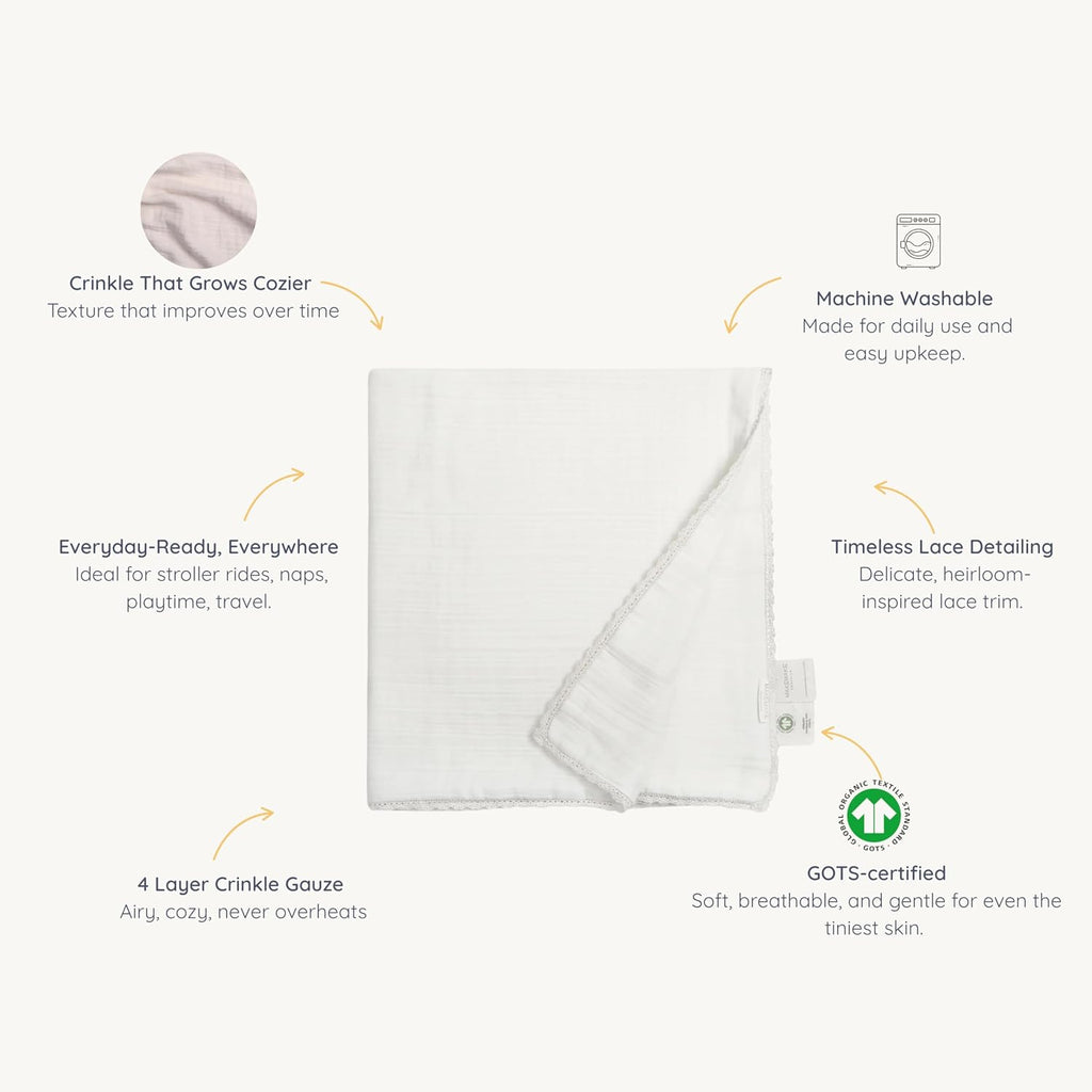 Muslin Baby Blanket - GOTS Certified 100% Cotton, Swaddle, Receiving & Nursing Cover, Soft Breathable Baby Blanket