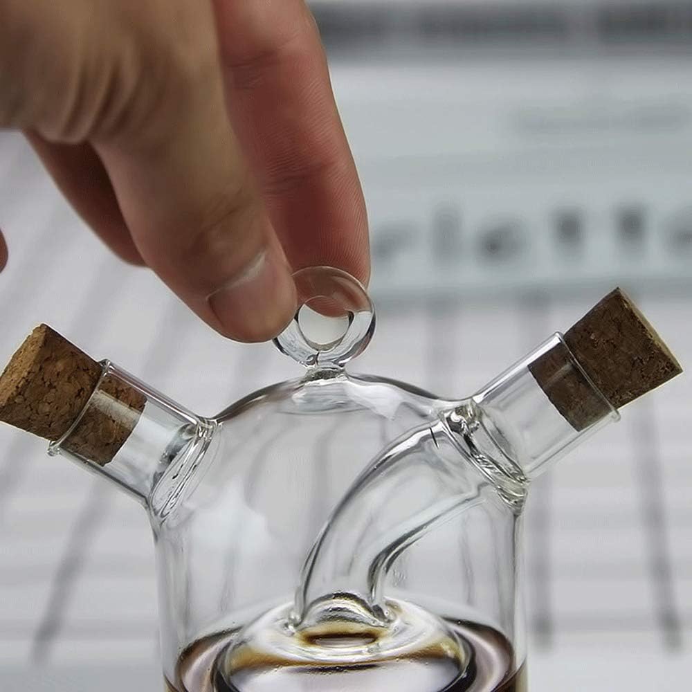 Olive Oil and Vinegar Dispenser Cruet Bottles, 2 in 1 Transparent Dual Glass Cooking Container