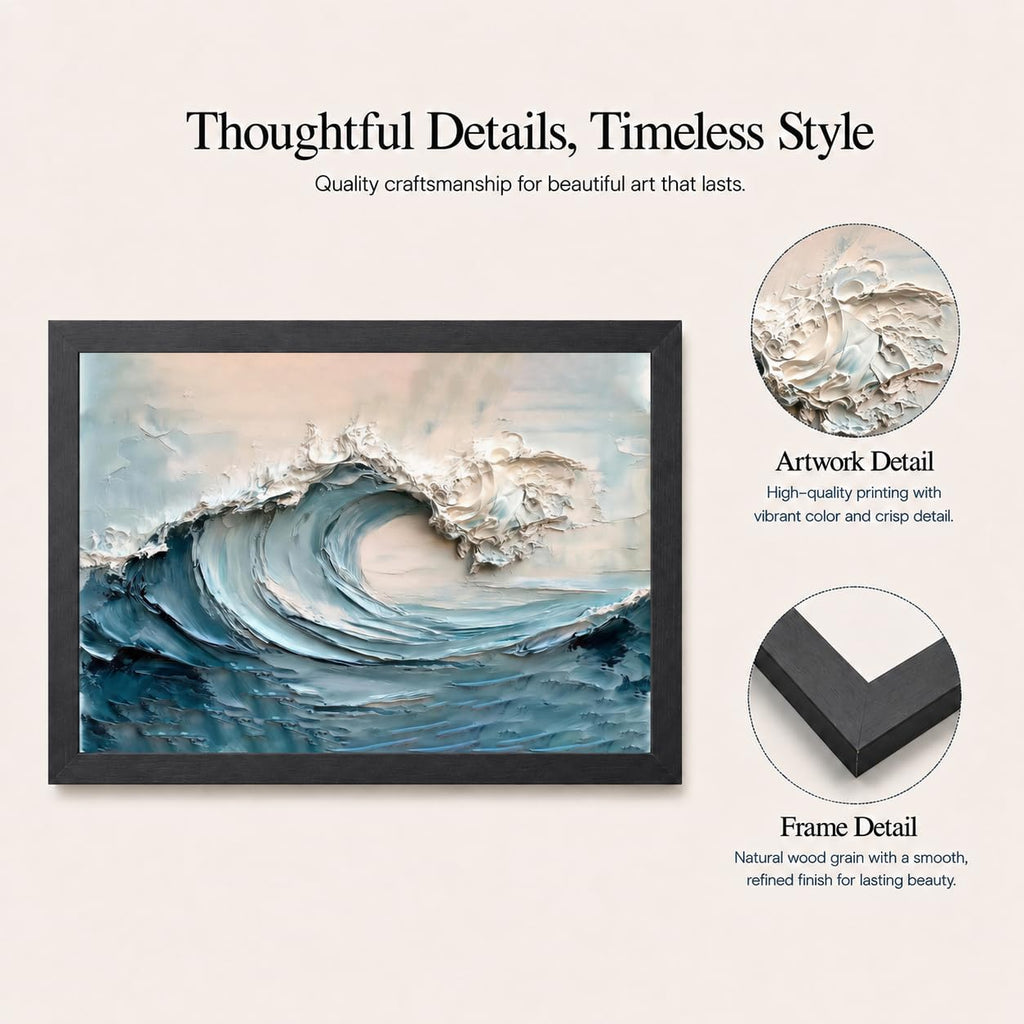 Texture Abstract Canvas Wall Art Framed Ocean Wave Artwork 16x12 Inch