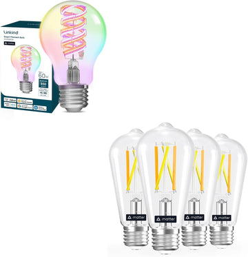Matter ST19 Smart Edison Bulbs 4 Pack Matter A19 Edison Filament Vintage Light Bulb 1 Pack