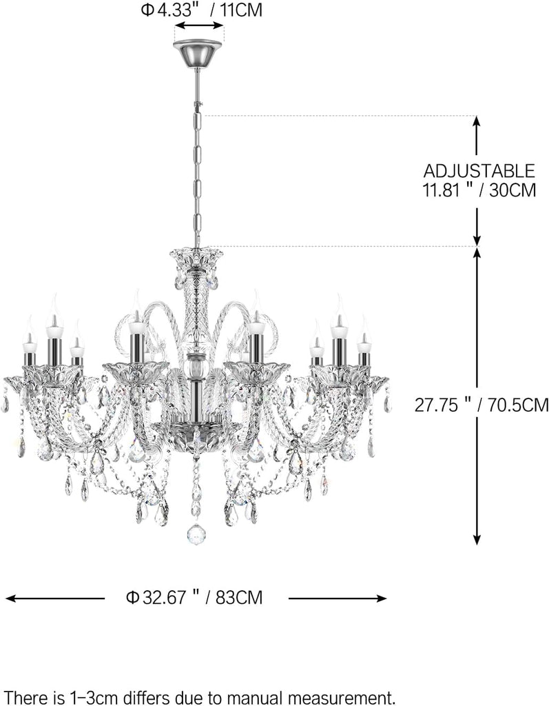 10 Lights Crystal Chandeliers K9 Crystal Ceiling Pendant Lamp for Dining Room Bedroom Home Decor (Clear) A110-B0CD7P62M6