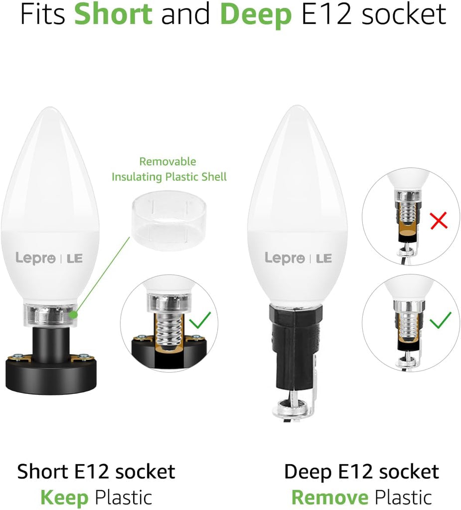 E12 LED Candelabra Light Bulbs, 5.5 watt, 40 watt Equivalent C37 B11 Ceiling Fan Bulb Chandelier Bulbs, 2700 Kelvin