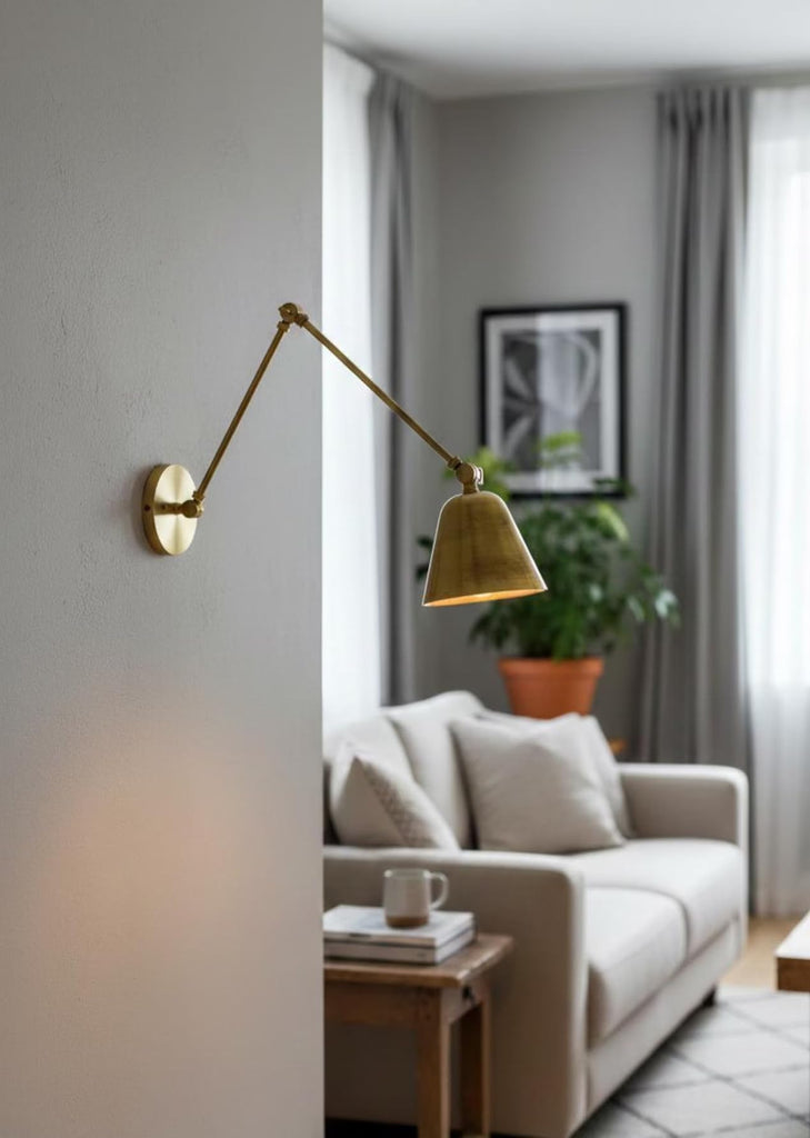Adjustable Brass Swing Arm Wall Sconce - Mid-Century Modern Wall Light Fixture, Articulating Arm Wall Lamp, Solid
