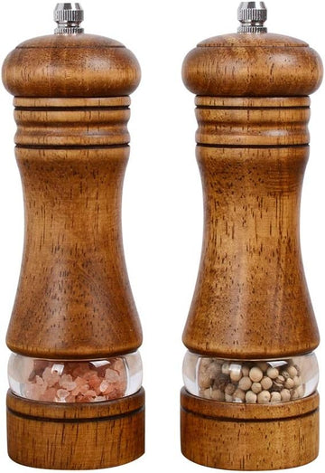 Wood Salt and Pepper Grinder Set Classic Manual Pepper Mills - Set of 2