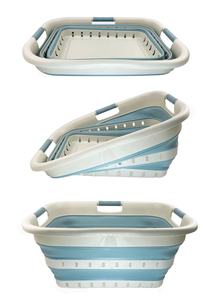 41L (10.8 Gallons) Collapsible 3 Handled Plastic Laundry Basket - Foldable Pop Up Storage Container/Organizer - Space