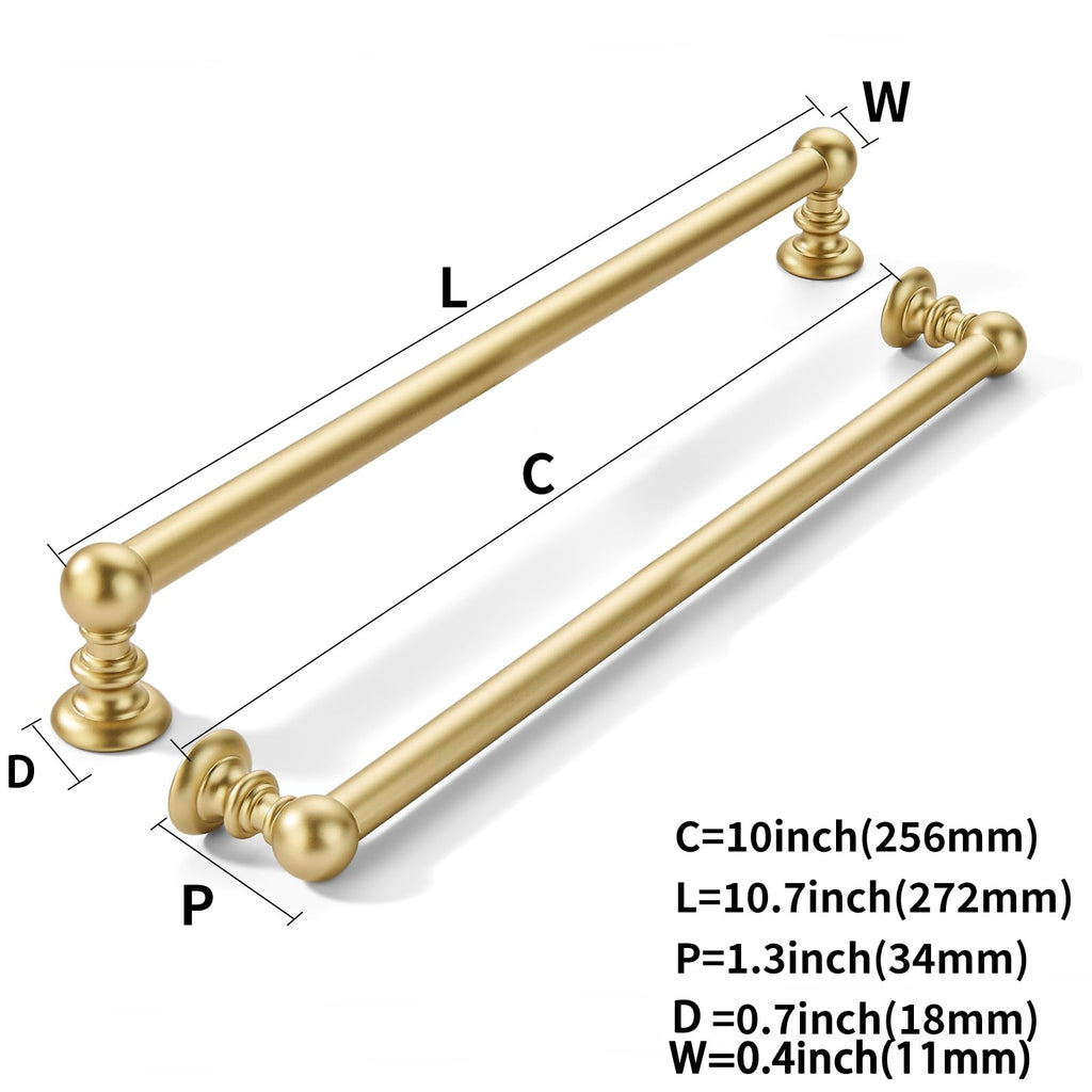 5 Pack 10 inch(256mm) Hole Center Brushed Gold Cabinet Pulls Solid Heavy-Duty Matte Gold Kitchen Cabinet Hardware for