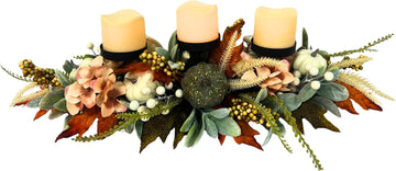 25 Inch Fall Candle Holder Centerpiece with Colorful Pumpkins