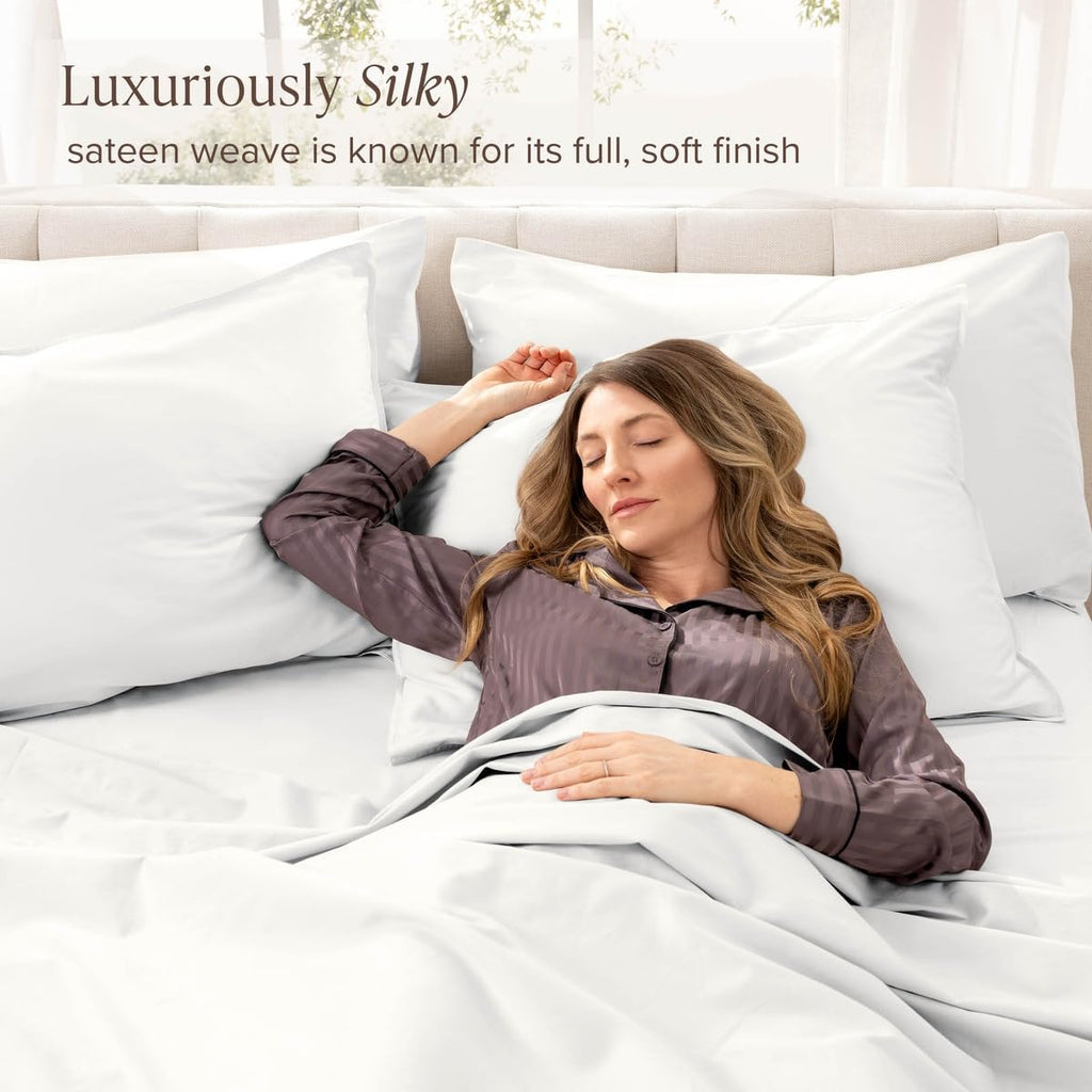 100% Organic Cotton Sateen Sheet Set (, White)
