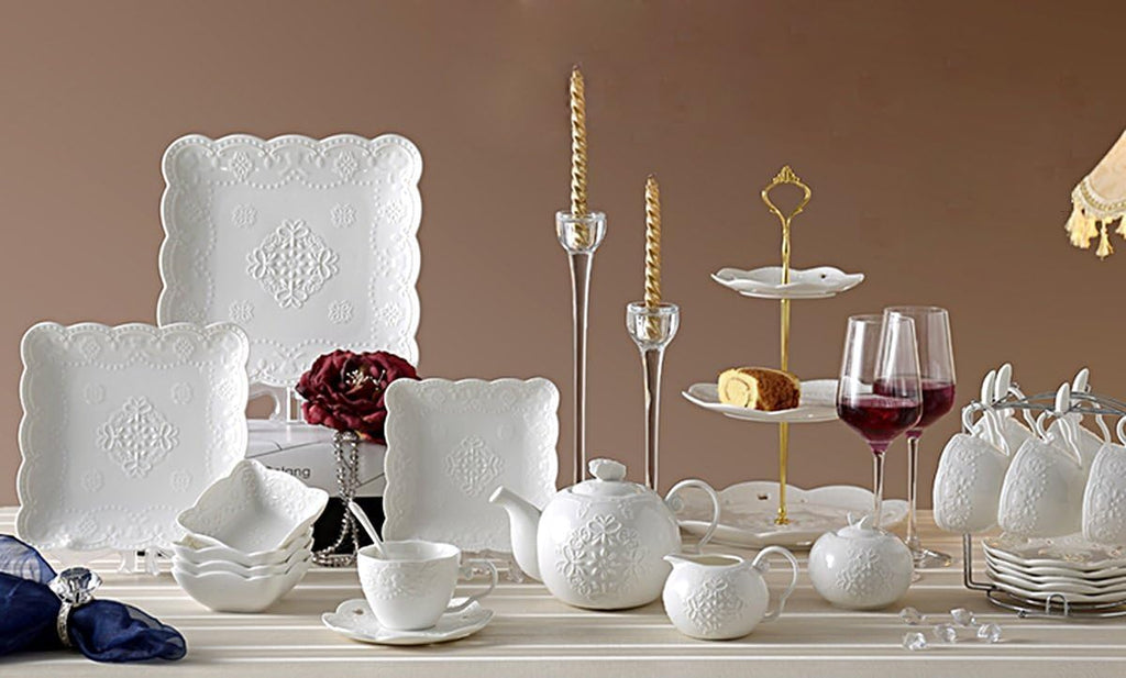 3 Tier White Porcelain Cake Stand, Cupcake Stand with Silver Pilar