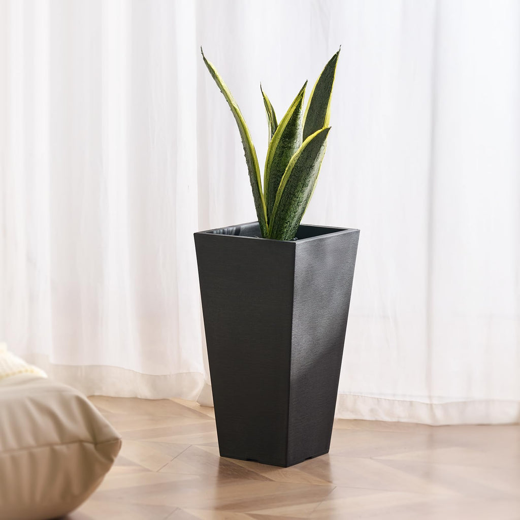 Set of 2 Tall Outdoor Planters 22inch, Large Planters for Outdoor Indoor Plants, Black Front Porch Planter Flower